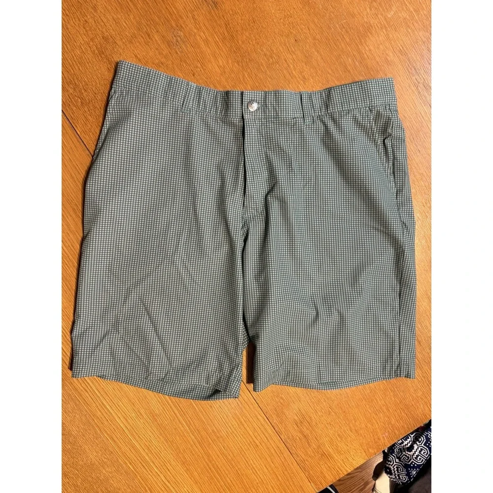 Adidas Golf Shorts Men's 36x9‎ Green Check Lightweight Chino Performance Stretch